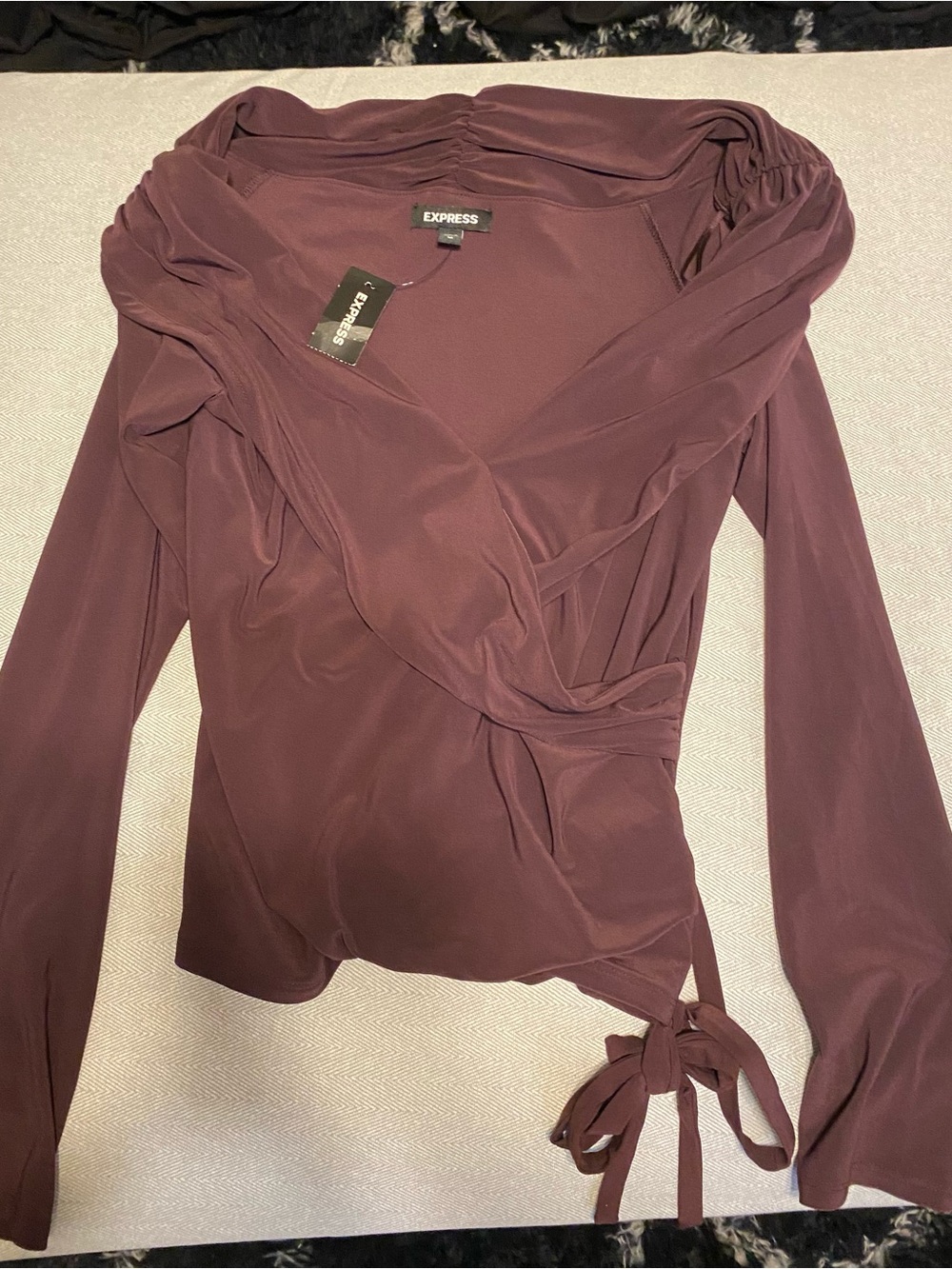 Express Women's Long Sleeve Wrap Top in Plum